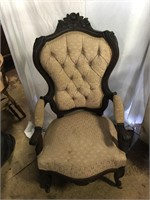 Walnut Upholstered Rose Backed Victorian Chair