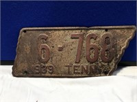 Vintage Tennessee License Plate From 1939