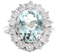 6.13 Cts Natural Aquamarine Diamond Ring