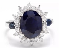 5.48 cts Natural Blue Sapphire Diamond Ring