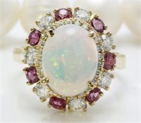 4.37 Cts Natural Opal Ruby Diamond Ring