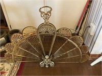 Vintage Brass Peacock Fan Folding Fireplace Screen
