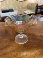Vintage Peach Luster Carnival Glass Pedestal Bowl