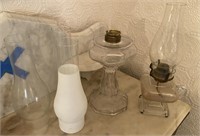 C. 1890 Glass Hurricane Kerosene Lamps w/ Chimneys