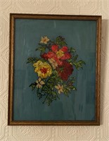 20th C. Reverse Painting Foil Art of Flowers