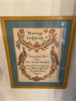 20th C. Fraktur Folk Art Marriage Certificate