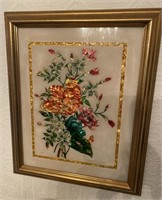 20th C. Reverse Painting Foil Art of Flowers