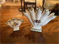Vintage Pair of Hand Painted Five Finger Vases