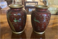 Pair of  Pigeon Blood Enamel Cloisonne Vases