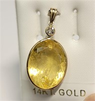 $2800 14K  Beryl (17.3ct) Diamond(0.2ct) Pendant