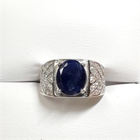 $400 Silver Sapphire&Cz(4.75ct) Ring