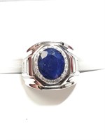 $500 Silver Sapphire&Cz(4.75ct) Ring