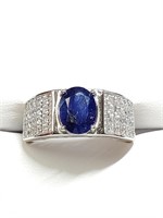 $400 Silver Sapphire&Cz(3ct) Ring