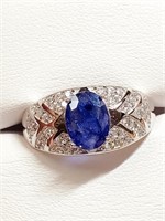 $400 Silver Sapphire&Cz(3ct) Ring