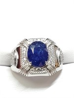 $400 Silver Sapphire&Cz(4.1ct) Ring