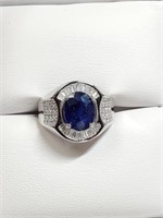 $400 Silver Sapphire&Cz(4.15ct) Ring