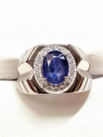 $500 Silver Sapphire&Cz(3ct) Ring