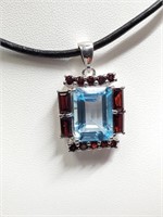 $300 Silver Blue Topaz(5ct) Garnet(3ct) Necklace
