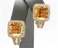 12.08 Cts Natural Citrine Diamond Earrings