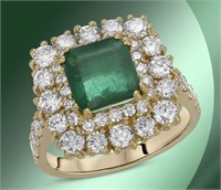 AIGL 4.06 Cts Natural Emerald Diamond Ring