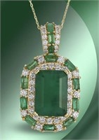AIGL 15.36 Cts Natural Emerald Diamond Pendant