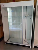White display cases with sliding doors