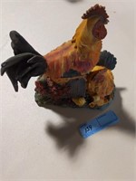 Rooster, hen and chicks figurine