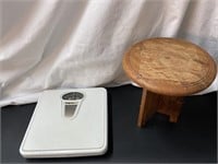 Scale and wooden stool