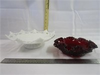 Hobnail Ruffle Rubie Red Dish & Milk Glass