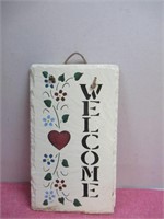 Slate Welcome Sign with Heart & flowers