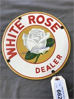 WHITE ROSE DEALER PORCELAIN ENAMEL SIGN, 8.25"