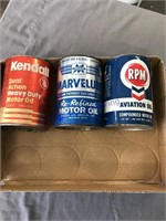 KENDALL, MARVELUBE, RPM QUART OIL CANS
