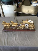BRASS HORSES/ CARRIAGE W/ ELECTRIC CLOCK