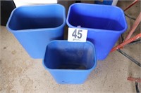 (3) Blue Trash Cans (G)