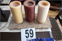 (3) Pillar Candles with a Marble Under Plate (G)