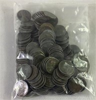 Bag full of steel pennies Cents
