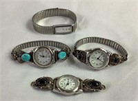 Lots of four ladies watches some Sterling silver