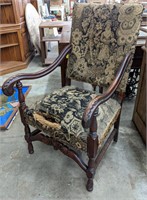 Antique Spring Carved Wood Arm Chair