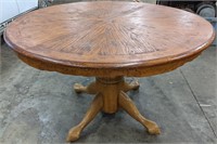 Oak Round Top Dining Table w/ Carved Wood Legs