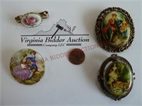 Vintage Porcelain Scarf Clip & Brooches / Pins