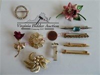 Vintage Costume Brooches & Bar Pins ~ Lot of 10