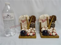 Baseball Themed Resin Bookends ~ Pair