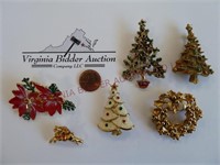 Metal Christmas Pins / Brooches ~ Lot of 6