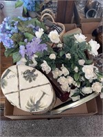 BOx lot of floral items & decor box