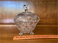 Crystal lidded candy dish with leaf pattern 8H