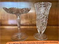9H crystal vase flower pattern & 8H crystal dish