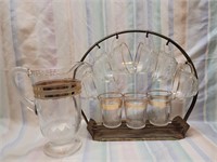 Vintage Pitcher Set Clear with Gold Accents