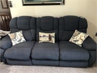 Blue Upholstered Lazy Boy Recliner Sofa