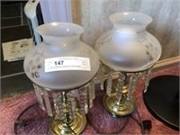 Pair of Bedroom Lamps with Etched Shades