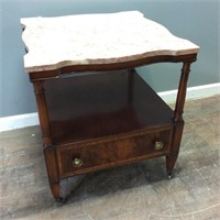 VTG. WEIMAN FURNITURE MARBLE TOP END TABLE
